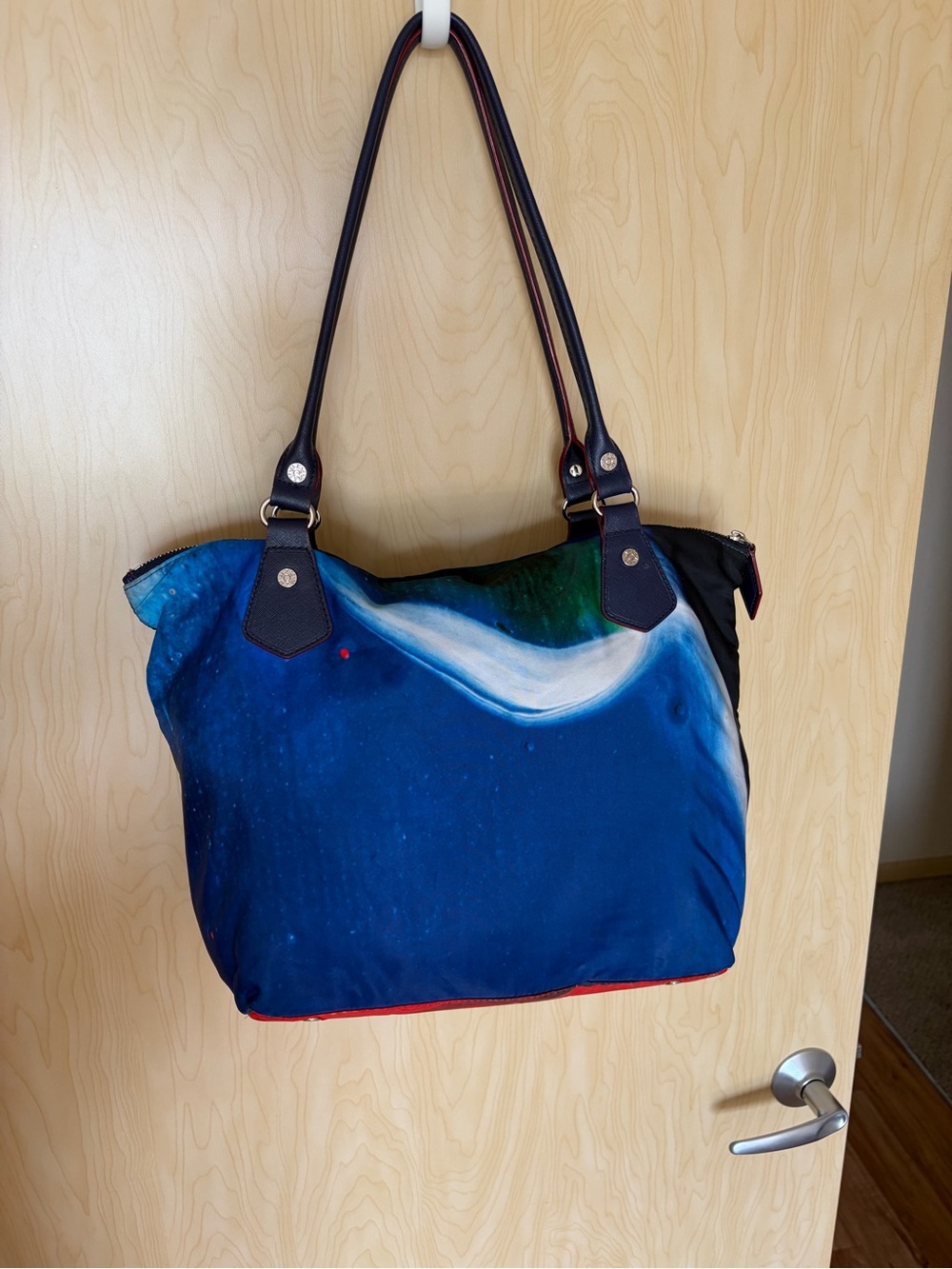 MZ Wallace Cosmic Shoulder Bag Nylon Blue White Red Zip Close - Picture 2 of 14